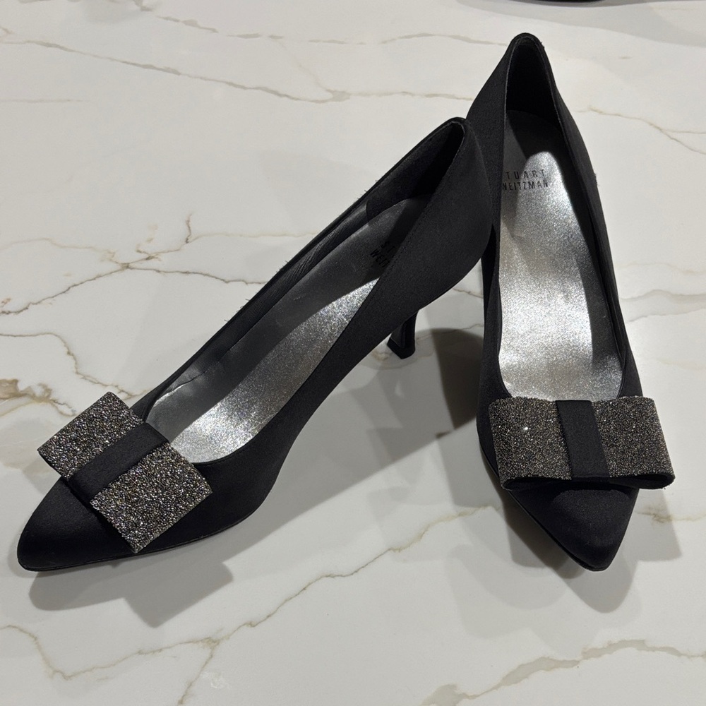 Stuart Weitzman Black Heels with Glitter Bow